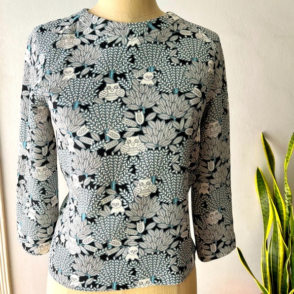 Anthropologie: Paul & Joe Sister Cat & Owl Blouse•Sz 2 - Picture 1 of 11